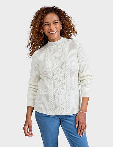 Pearl and Cable Turtleneck Jumper - LD545